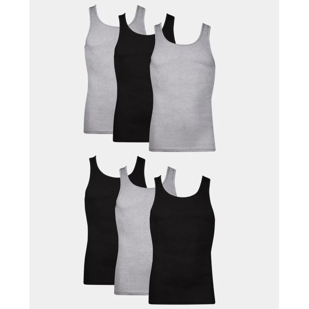 Hanes Men's Ribbed Moisture-Wicking Tank Top Undershirt (6 Pack) Medium